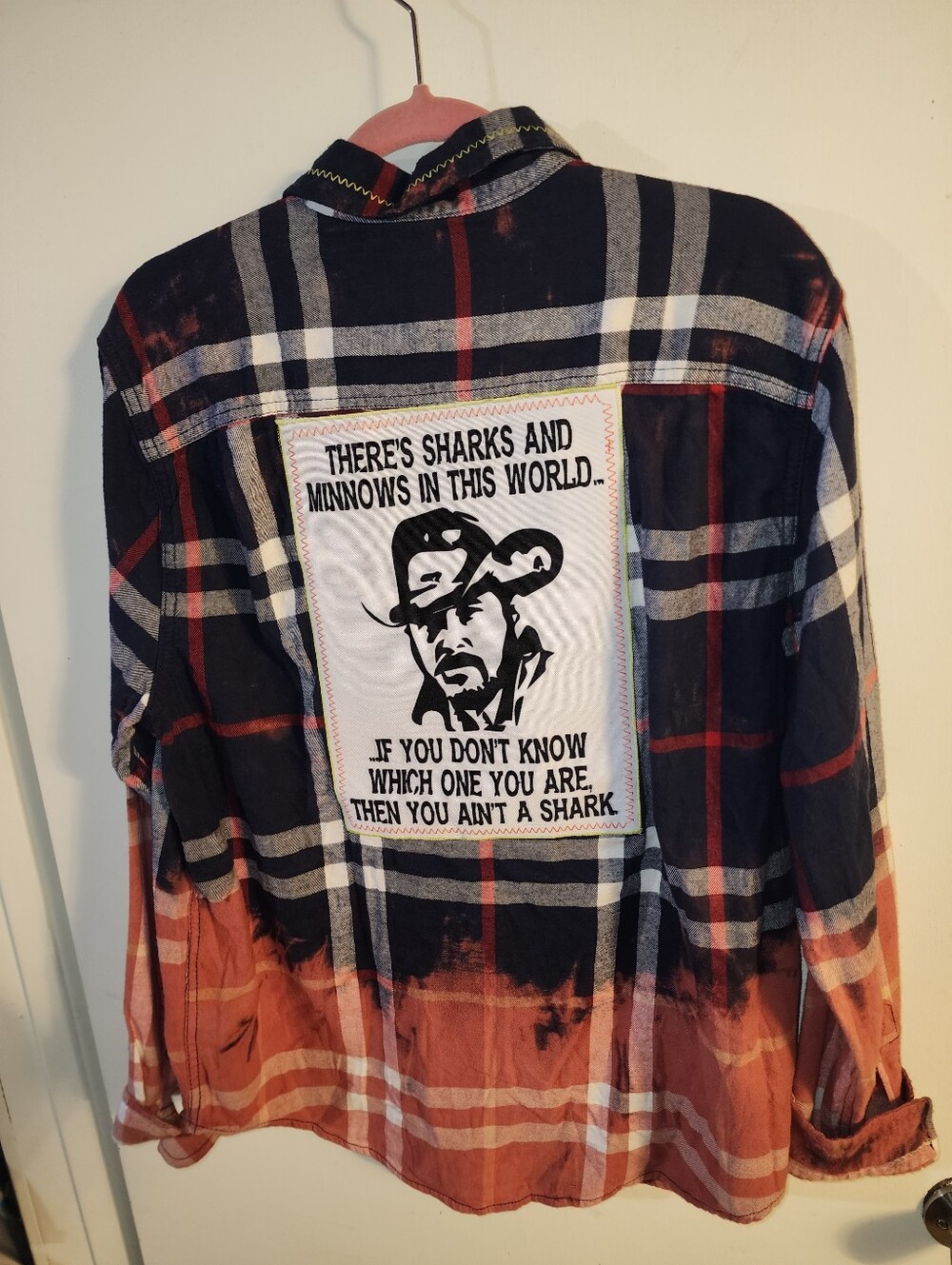 Yellowstone Upcycled Acid Washed Graphic Plaid Button-Up Shirt with Back Patch